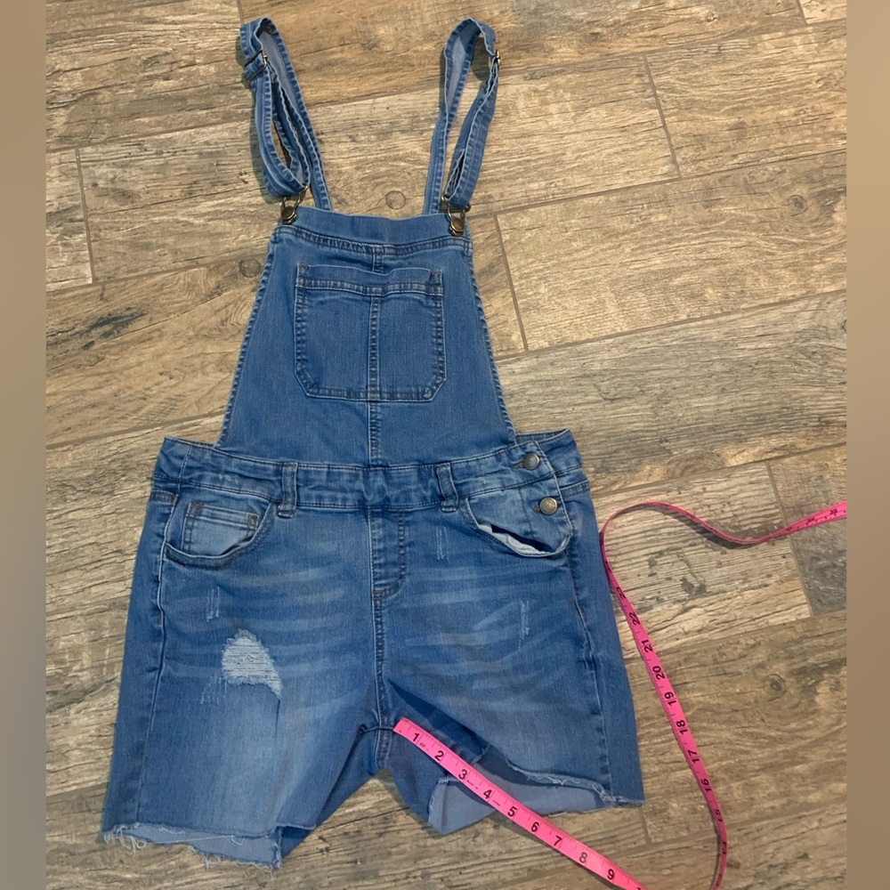 Women’s Wax Jean blue denim distressed short overalls - Picture 5 of 5